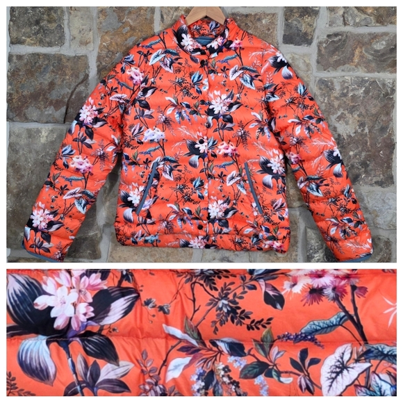 Ilse Jacobsen Floral Puffer Jacket Coat Bless 02 Tropical Monstera Bouquet Print